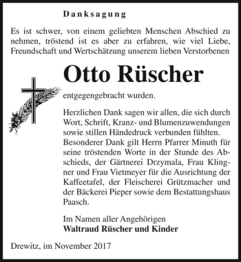 Traueranzeige von Otto Rüscher  von Magdeburger Volksstimme