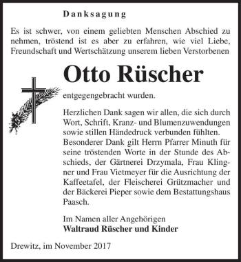 Traueranzeige von Otto Rüscher  von Magdeburger Volksstimme