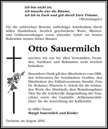 Traueranzeige von Otto Sauermilch  von Magdeburger Volksstimme