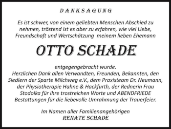 Traueranzeige von Otto Schade  von Magdeburger Volksstimme