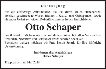 Traueranzeige von Otto Schaper  von Magdeburger Volksstimme