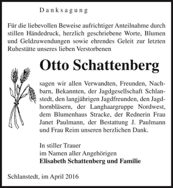 Traueranzeige von Otto Schattenberg  von Magdeburger Volksstimme