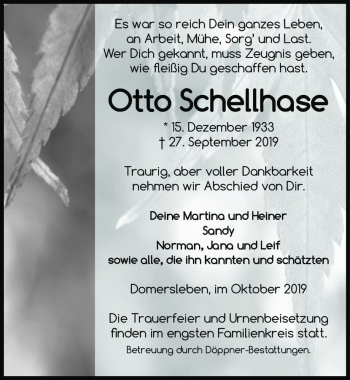 Traueranzeige von Otto Schellhase  von Magdeburger Volksstimme