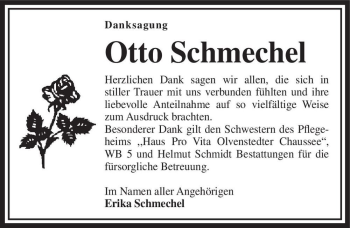 Traueranzeige von Otto Schmechel  von Magdeburger Volksstimme