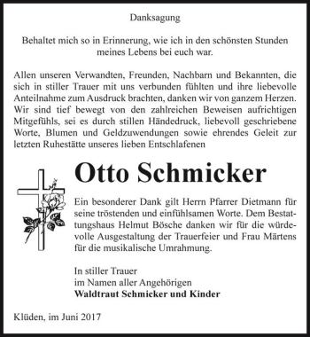Traueranzeige von Otto Schmicker  von Magdeburger Volksstimme