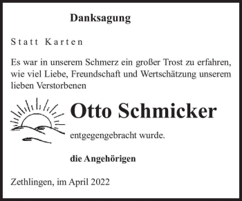 Traueranzeige von Otto Schmicker  von Magdeburger Volksstimme