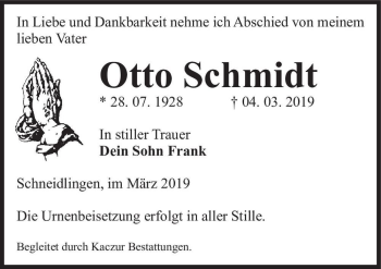 Traueranzeige von Otto Schmidt  von Magdeburger Volksstimme