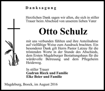 Traueranzeige von Otto Schulz  von Magdeburger Volksstimme