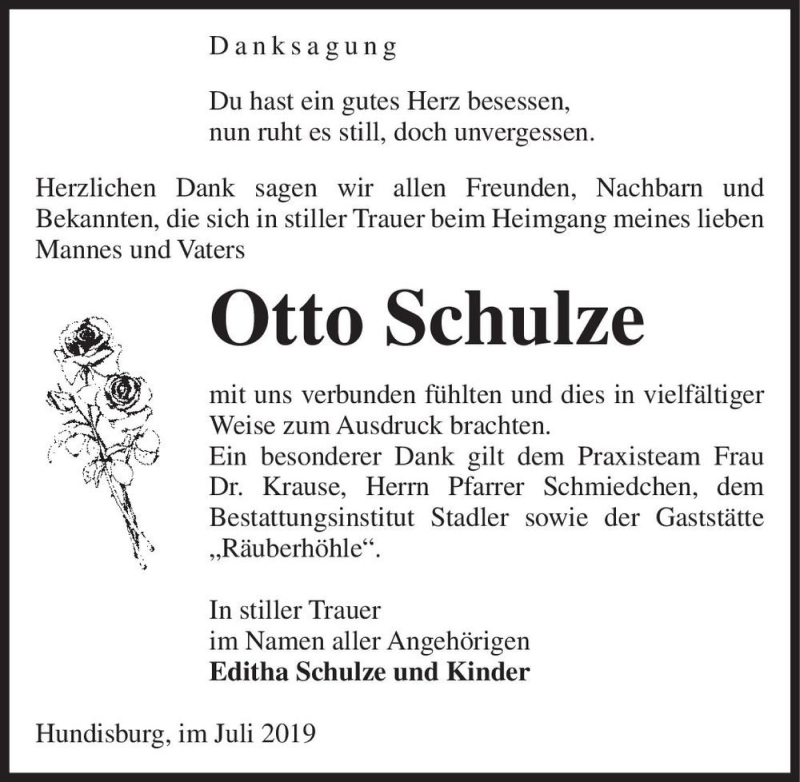 Traueranzeigen von Otto Schulze www.abschiednehmen.de