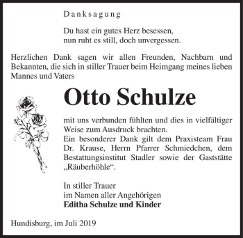Traueranzeige von Otto Schulze  von Magdeburger Volksstimme