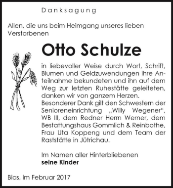 Traueranzeige von Otto Schulze  von Magdeburger Volksstimme