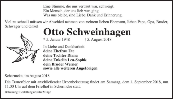 Traueranzeige von Otto Schweinhagen  von Magdeburger Volksstimme
