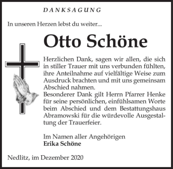 Traueranzeige von Otto Schöne  von Magdeburger Volksstimme