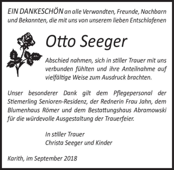 Traueranzeige von Otto Seeger  von Magdeburger Volksstimme