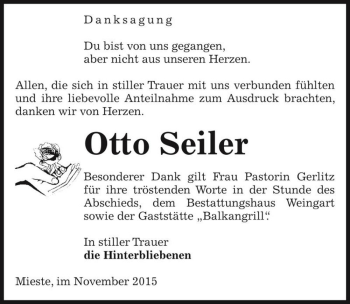 Traueranzeige von Otto Seiler  von Magdeburger Volksstimme