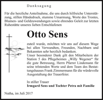 Traueranzeige von Otto Sens  von Magdeburger Volksstimme