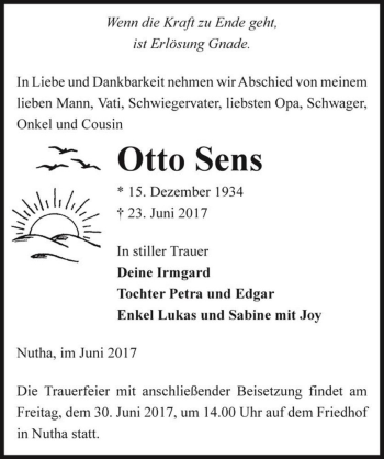 Traueranzeige von Otto Sens  von Magdeburger Volksstimme