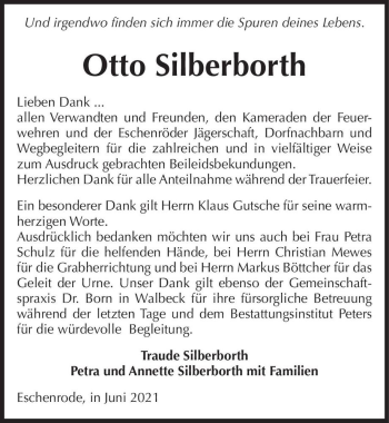 Traueranzeige von Otto Silberborth  von Magdeburger Volksstimme