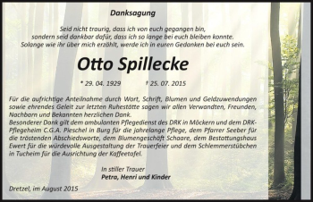 Traueranzeige von Otto Spillecke  von Magdeburger Volksstimme