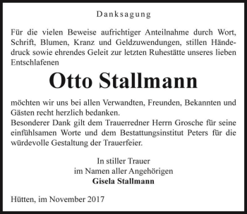 Traueranzeige von Otto Stallmann  von Magdeburger Volksstimme