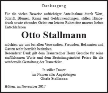 Traueranzeige von Otto Stallmann  von Magdeburger Volksstimme