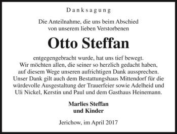 Traueranzeige von Otto Steffan  von Magdeburger Volksstimme