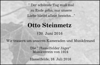 Traueranzeige von Otto Steinmetz  von Magdeburger Volksstimme