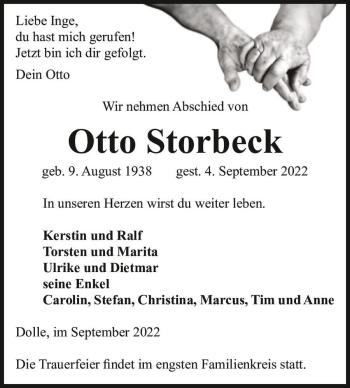 Traueranzeige von Otto Storbeck  von Magdeburger Volksstimme