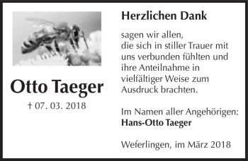 Traueranzeige von Otto Taeger  von Magdeburger Volksstimme