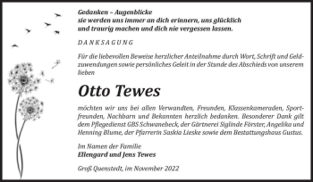 Traueranzeige von Otto Tewes  von Magdeburger Volksstimme