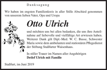 Traueranzeige von Otto Ulrich  von Magdeburger Volksstimme