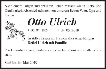Traueranzeige von Otto Ulrich  von Magdeburger Volksstimme