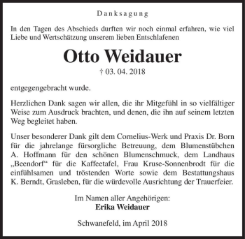 Traueranzeige von Otto Weidauer  von Magdeburger Volksstimme