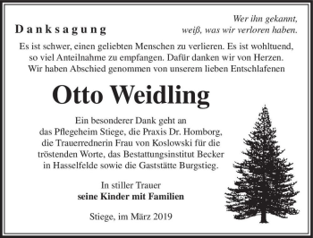 Traueranzeige von Otto Weidling  von Magdeburger Volksstimme