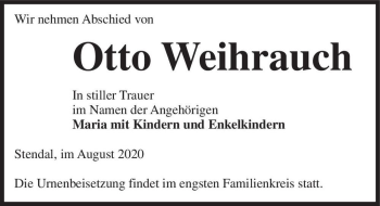 Traueranzeige von Otto Weihrauch  von Magdeburger Volksstimme