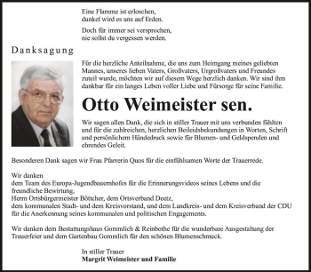 Traueranzeige von Otto Weimeister sen.  von Magdeburger Volksstimme