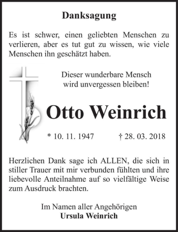 Traueranzeige von Otto Weinrich  von Magdeburger Volksstimme