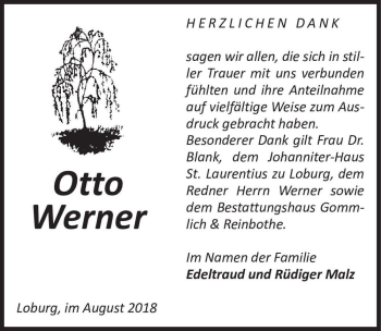 Traueranzeige von Otto Werner  von Magdeburger Volksstimme