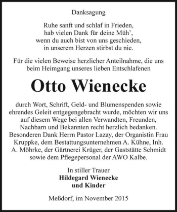 Traueranzeige von Otto Wienecke  von Magdeburger Volksstimme