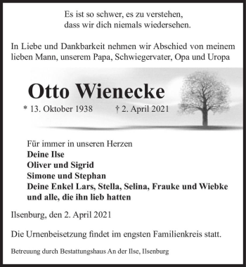 Traueranzeige von Otto Wienecke  von Magdeburger Volksstimme