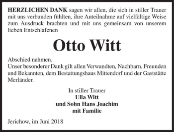 Traueranzeige von Otto Witt  von Magdeburger Volksstimme