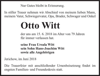 Traueranzeige von Otto Witt  von Magdeburger Volksstimme