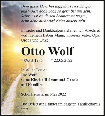 Traueranzeige von Otto Wolf  von Magdeburger Volksstimme