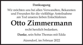 Traueranzeige von Otto Zimmermann  von Magdeburger Volksstimme