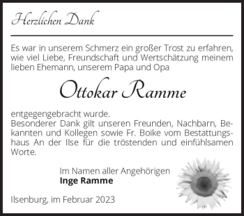Traueranzeige von Ottokar Ramme  von Magdeburger Volksstimme