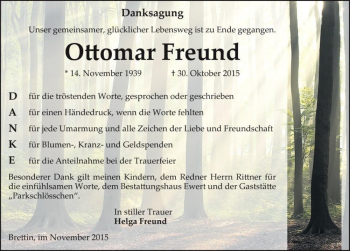 Traueranzeige von Ottomar Freund  von Magdeburger Volksstimme