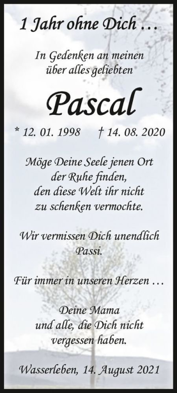 Traueranzeige von Pascal  von Magdeburger Volksstimme