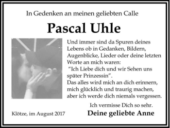 Traueranzeige von Pascal Uhle  von Magdeburger Volksstimme