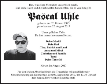 Traueranzeige von Pascal Uhle  von Magdeburger Volksstimme