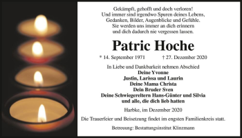 Traueranzeige von Patric Hoche  von Magdeburger Volksstimme